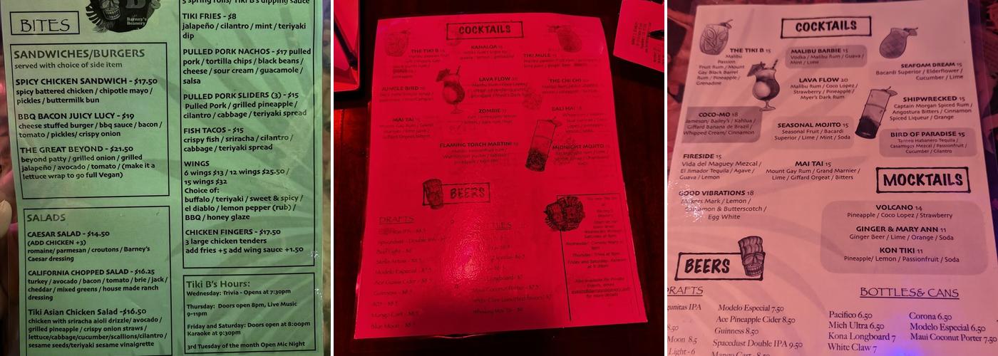 Tiki B's Menu