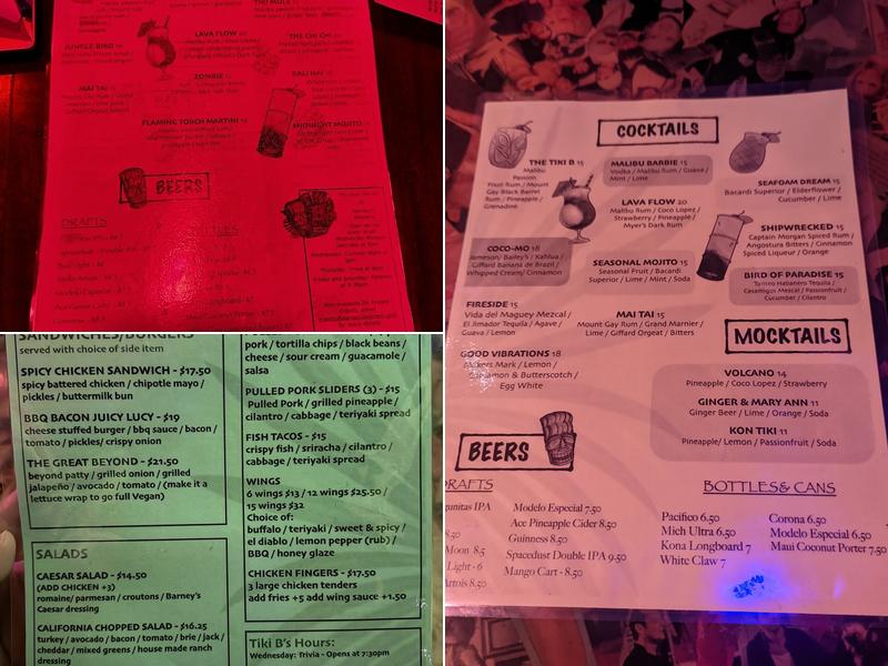 Tiki B's Menu