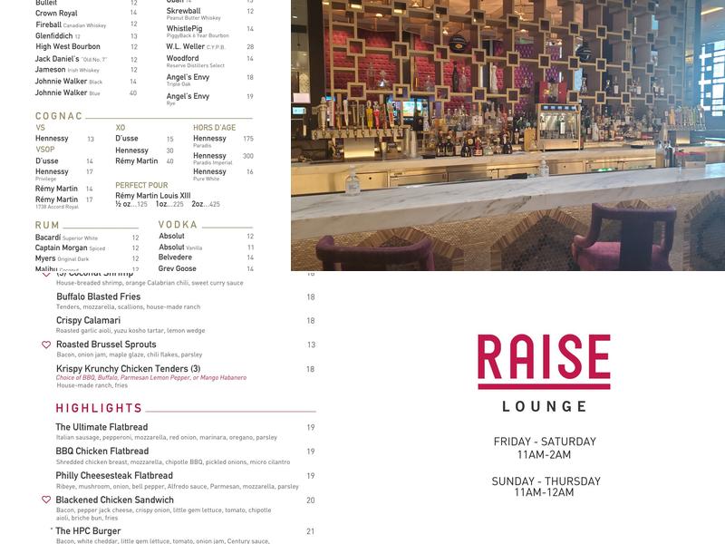 Raise Lounge Menu