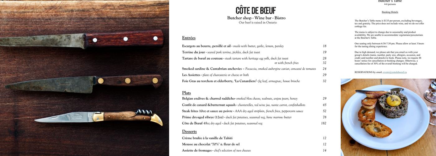 Côte de Bœuf Menu