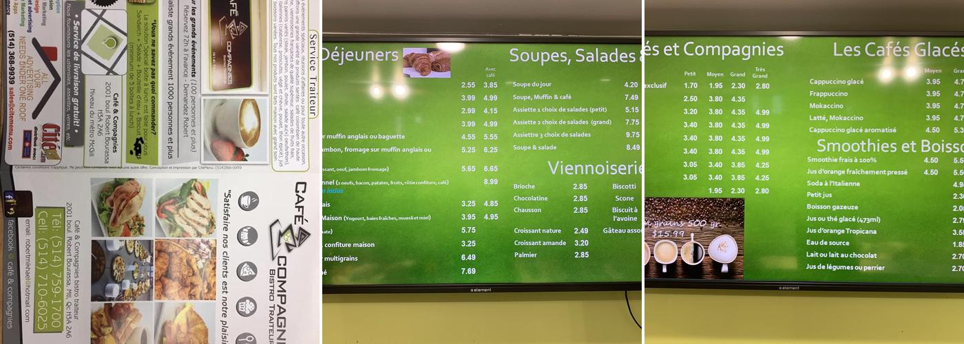 Café Et Compagnies Menu