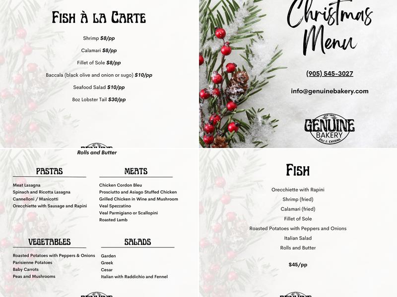 Genuine Bakery and Catering Menu