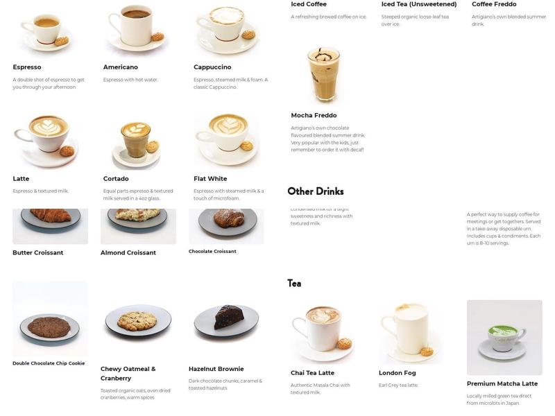 Caffe Artigiano - Cambie Village Menu