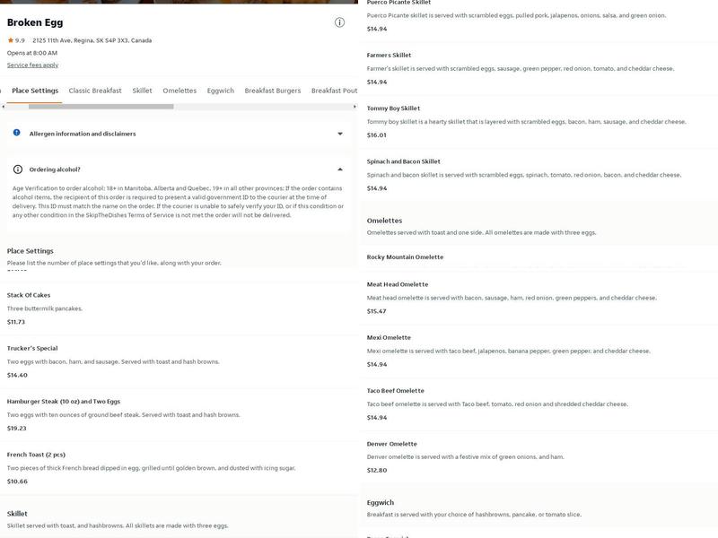 Broken Egg Menu