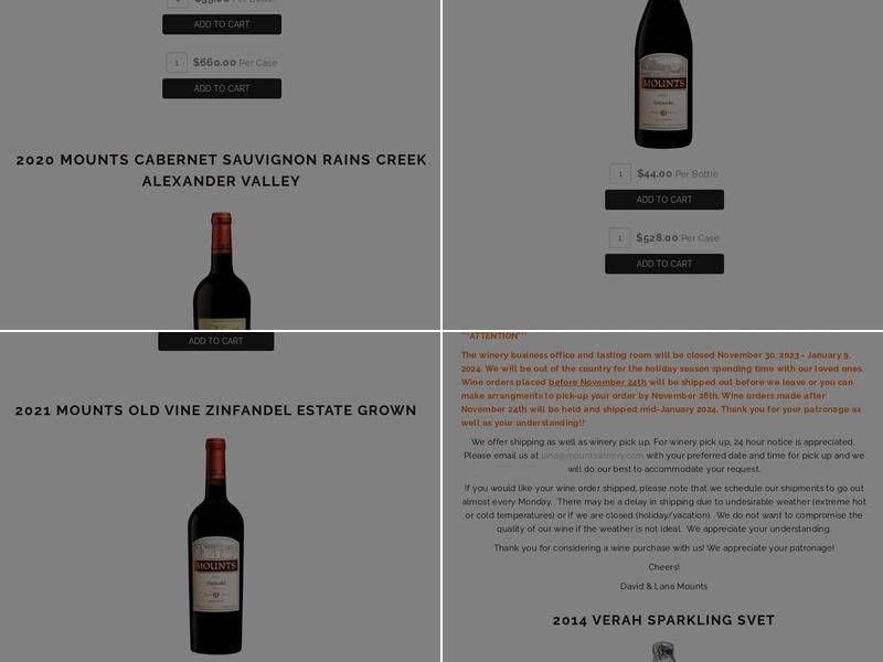 Mounts Family Winery Menu