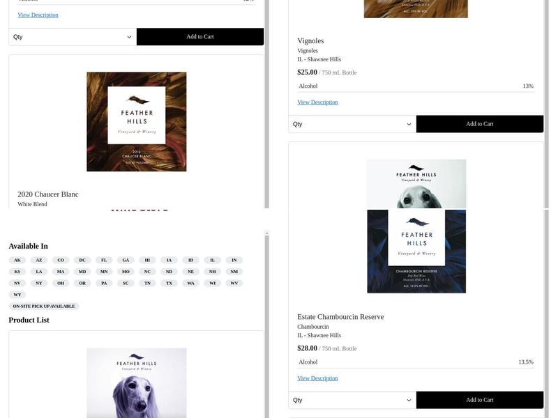 Feather Hills Vineyard and Winery Menu