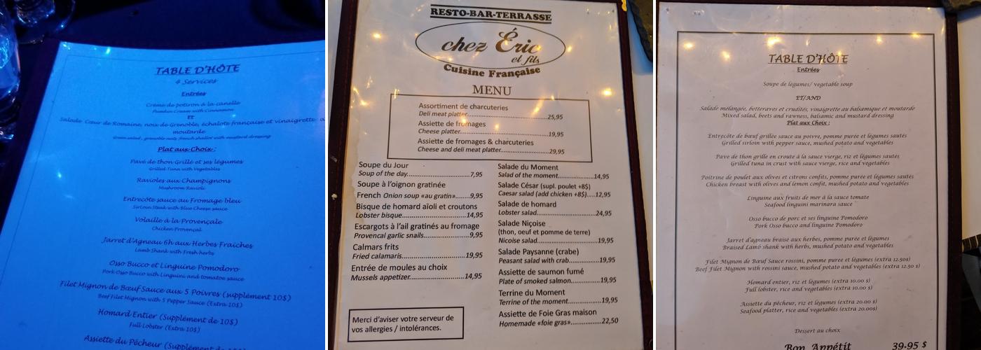 Chez Éric Menu