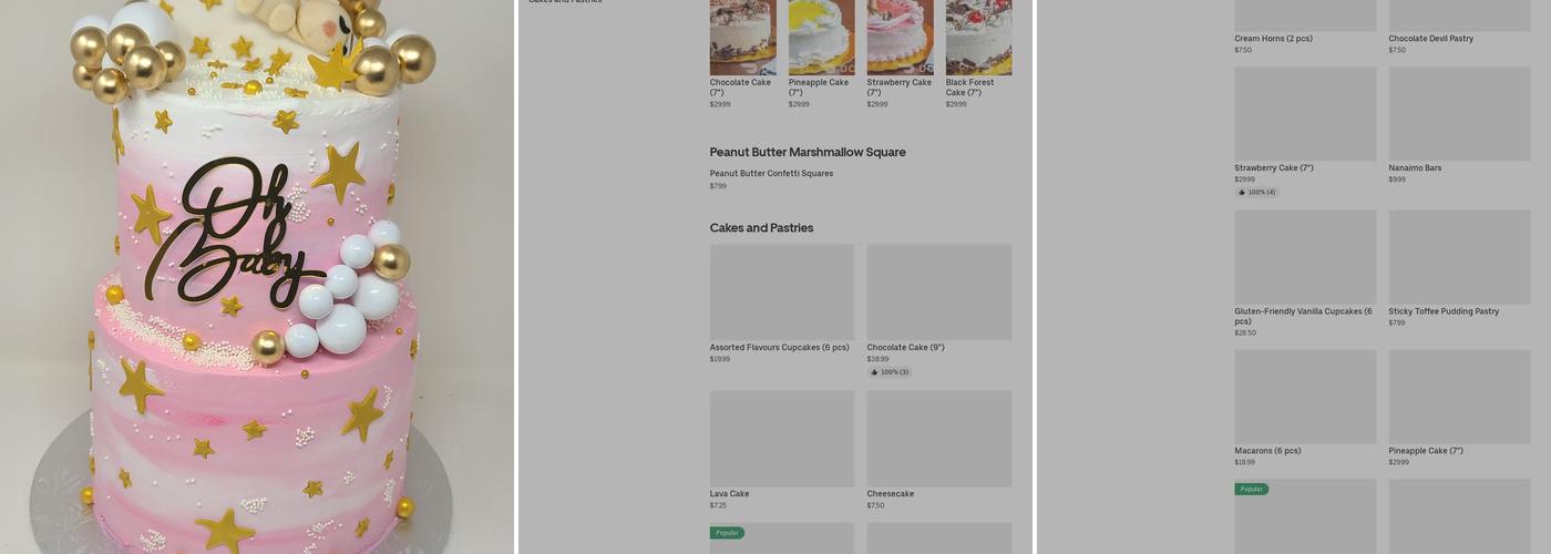 Treasure's Cakes Menu