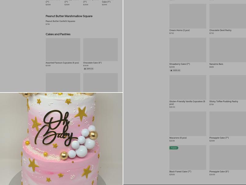 Treasure's Cakes Menu