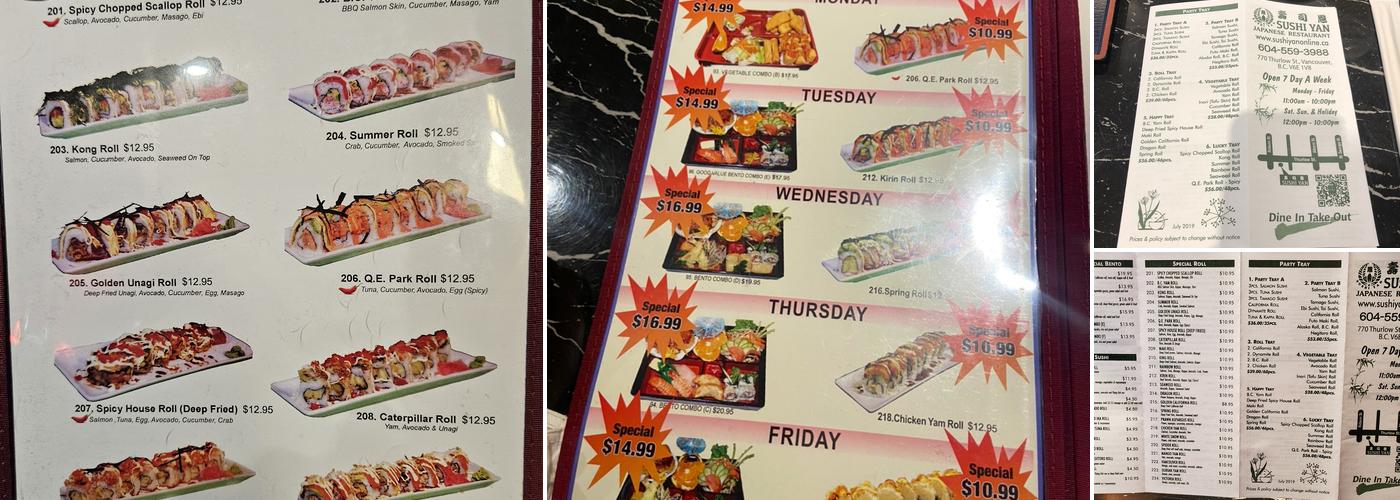 Sushi Yan Japanese Restaurant Menu