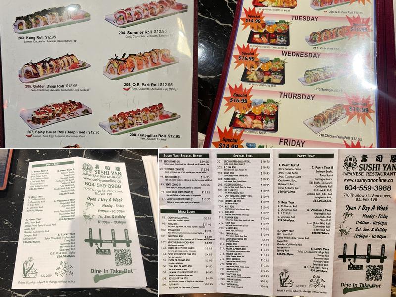 Sushi Yan Japanese Restaurant Menu