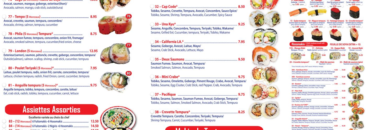 Saumon Sushi Menu