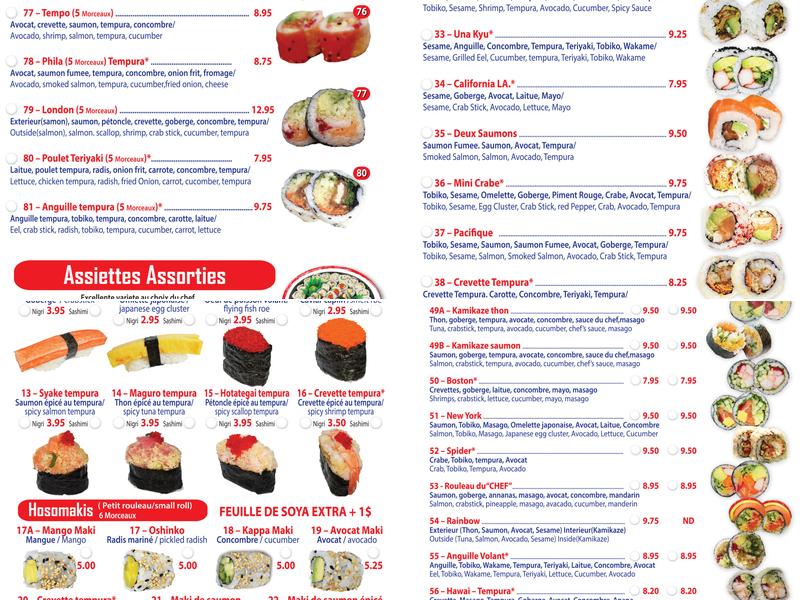 Saumon Sushi Menu