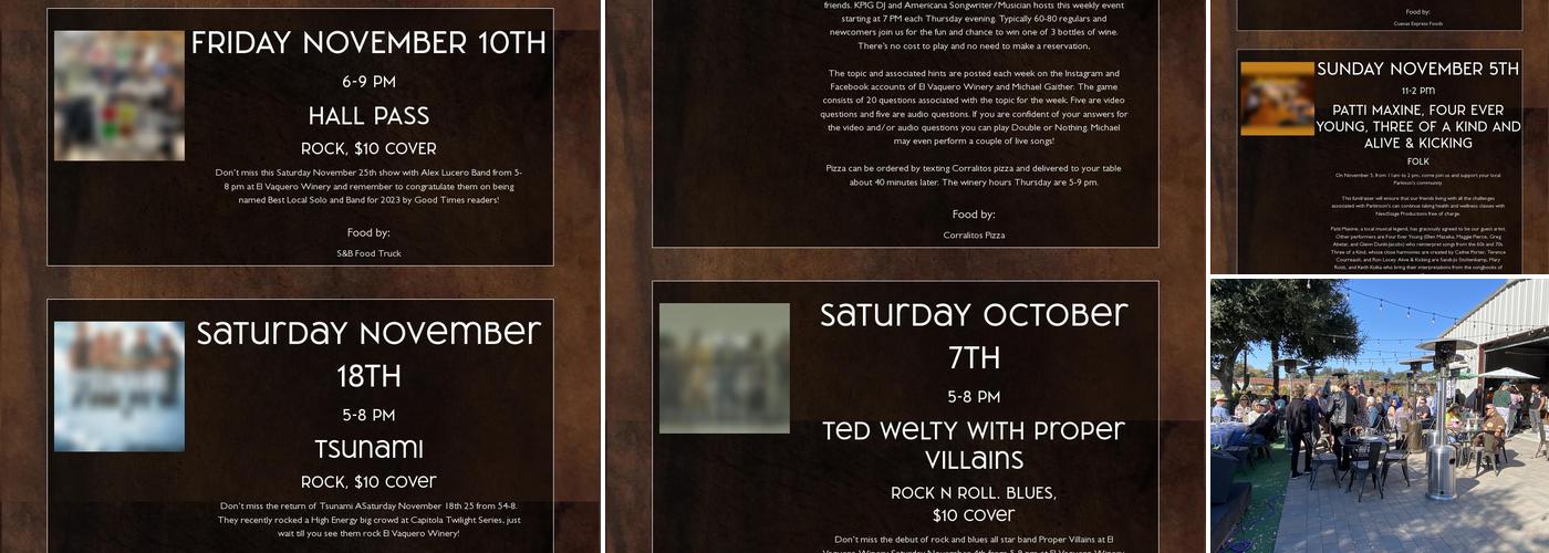 El Vaquero Winery Tasting Room Menu