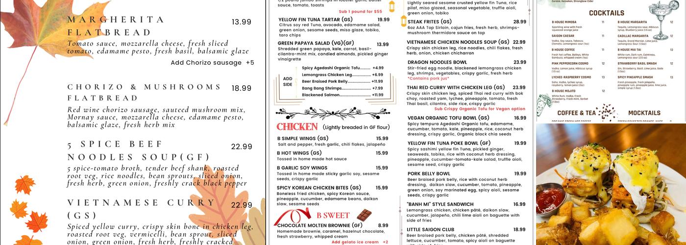 B House Restaurant Menu