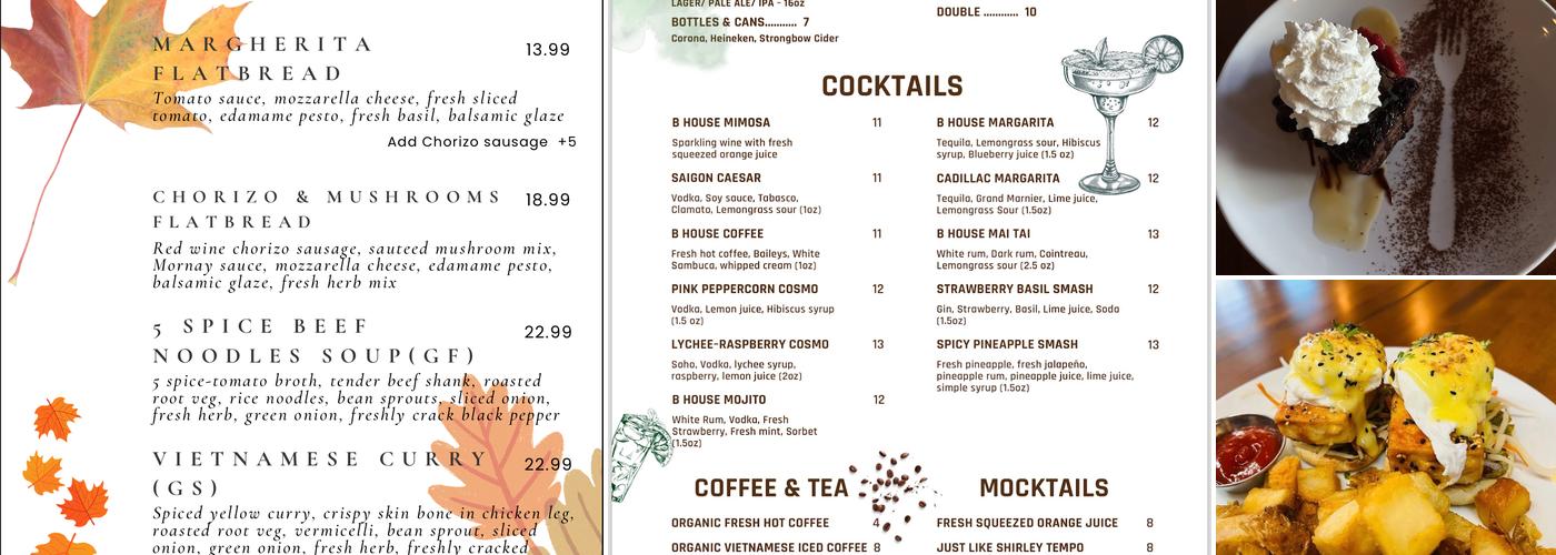 B House Restaurant Menu
