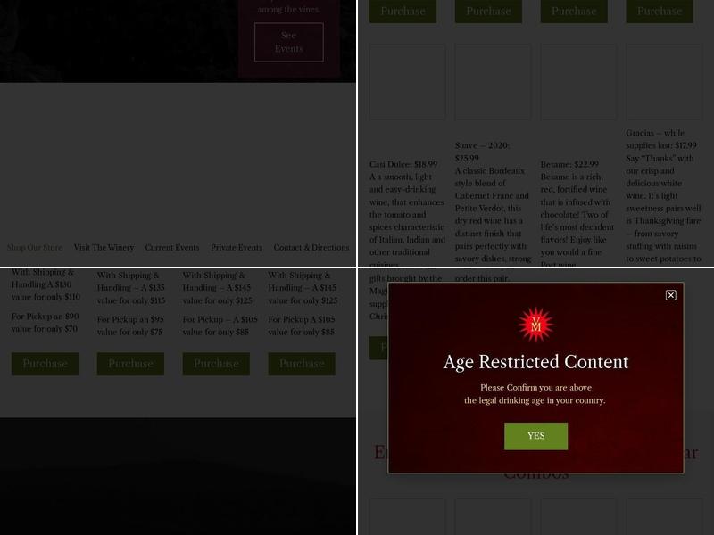 Villa Milagro Vineyards Menu