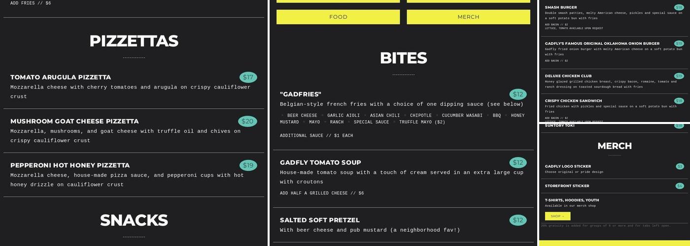 Gadfly Bar Menu