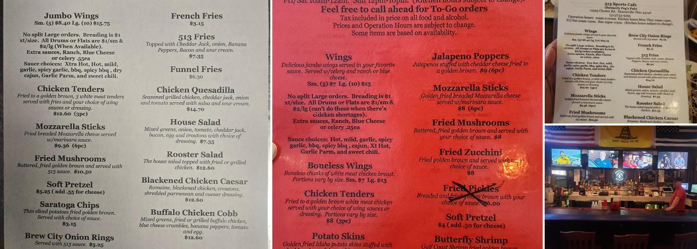 513 Sports Cafe Menu