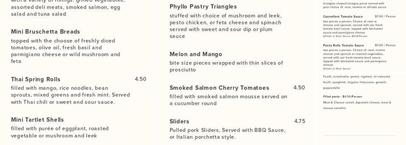 Preferito Catering Menu