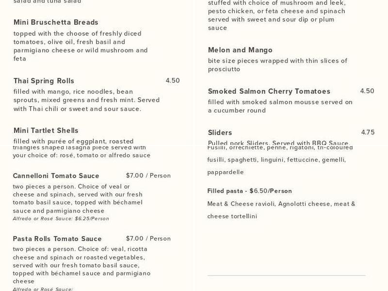 Preferito Catering Menu