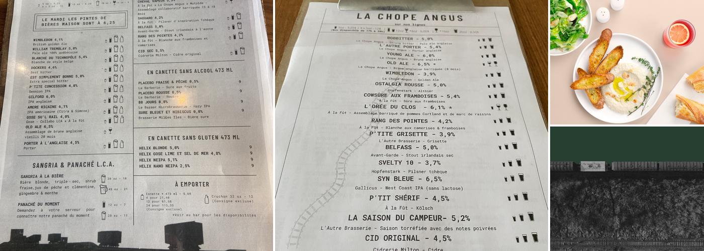La Chope Angus - Brasserie Artisanale Menu