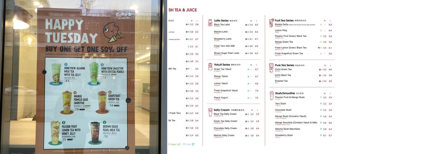CoCo Fresh Tea & Juice Richmond Oval Menu