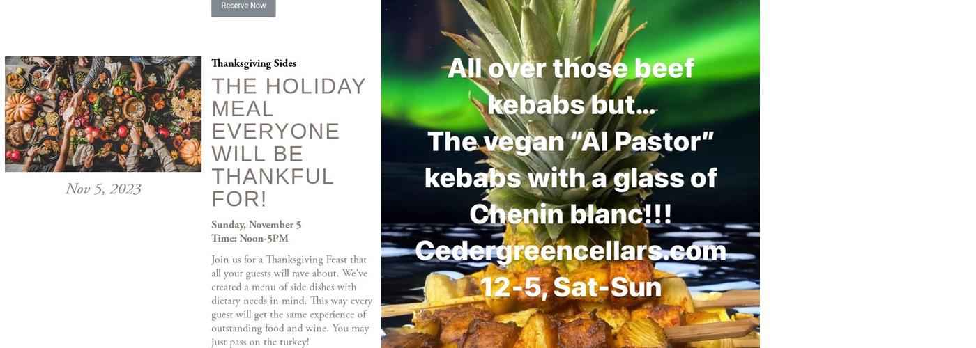 Cedergreen Cellars Menu