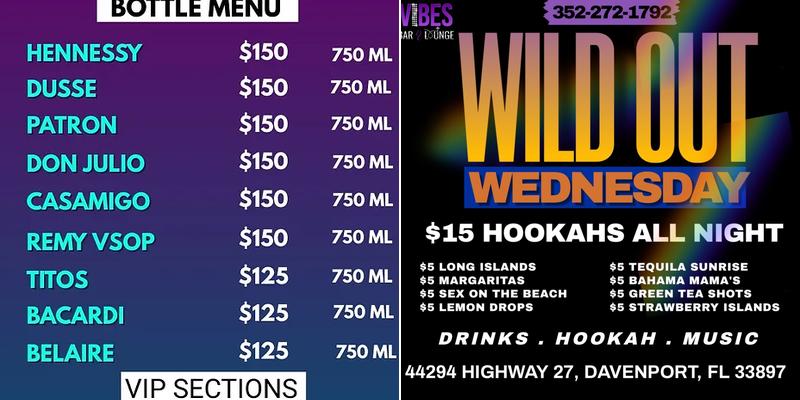 Vibes Bar & Hookah Lounge Menu