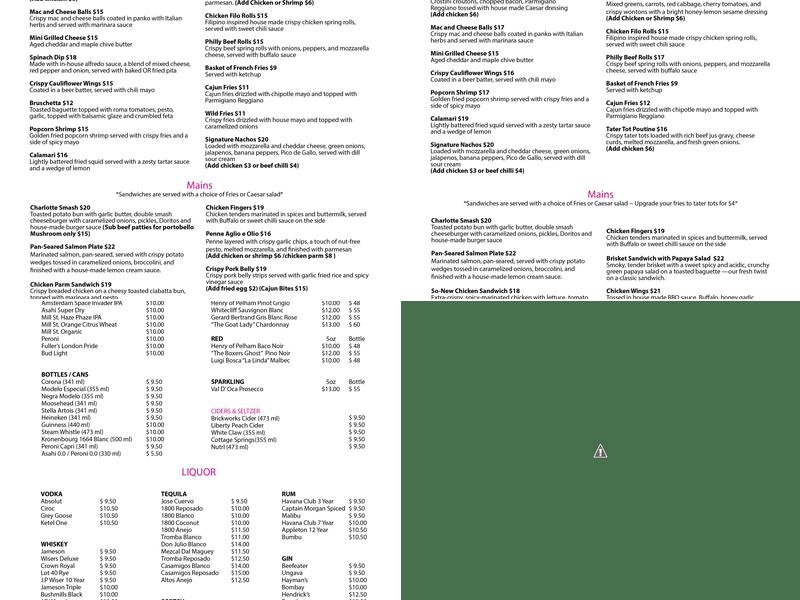 Charlotte's Room Menu