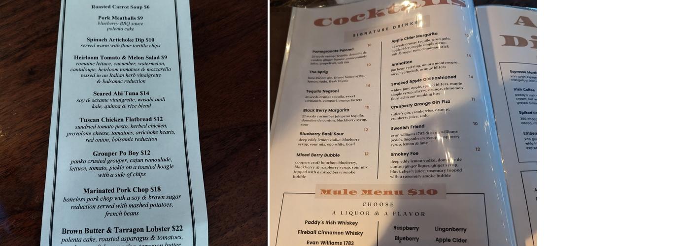 Embers Eclectic Pub Menu