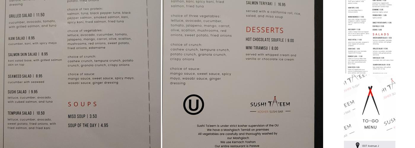 Sushi Ta'eem Flatbush Menu