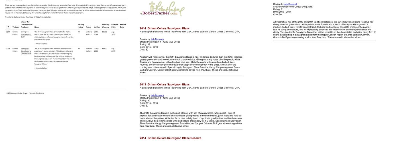 Grimm's Bluff - Tasting Room Menu