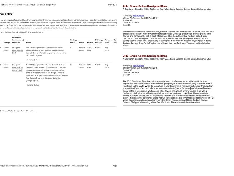 Grimm's Bluff - Tasting Room Menu