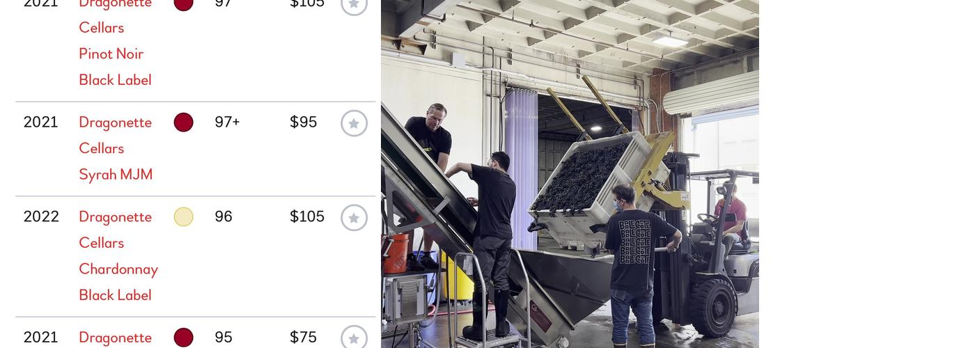 Dragonette Cellars Menu