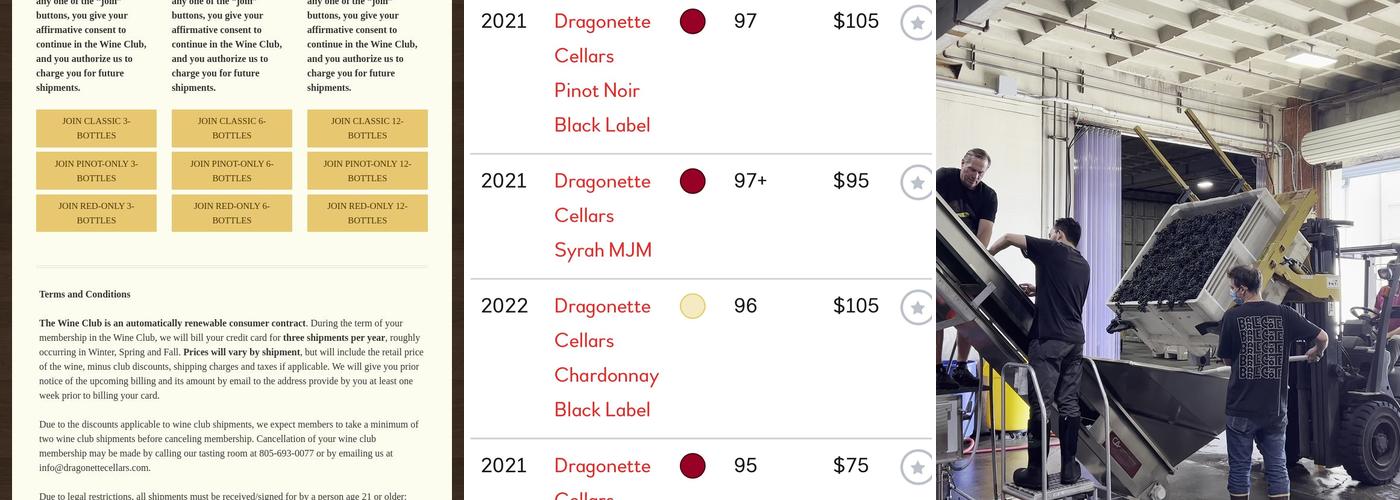 Dragonette Cellars Menu