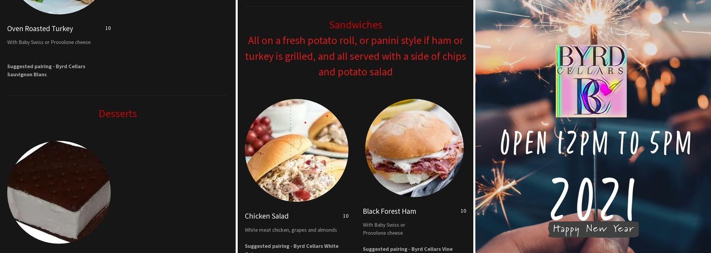 Byrd Cellars Menu