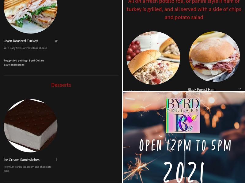 Byrd Cellars Menu