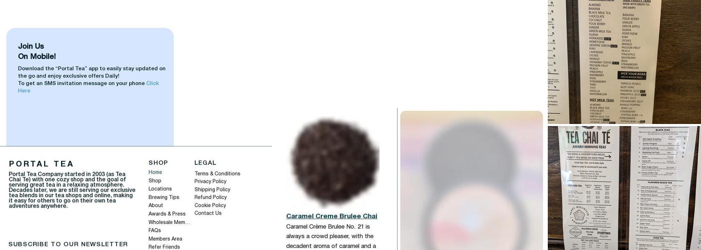 Portal Tea Company (formerly Tea Chai Te) Menu