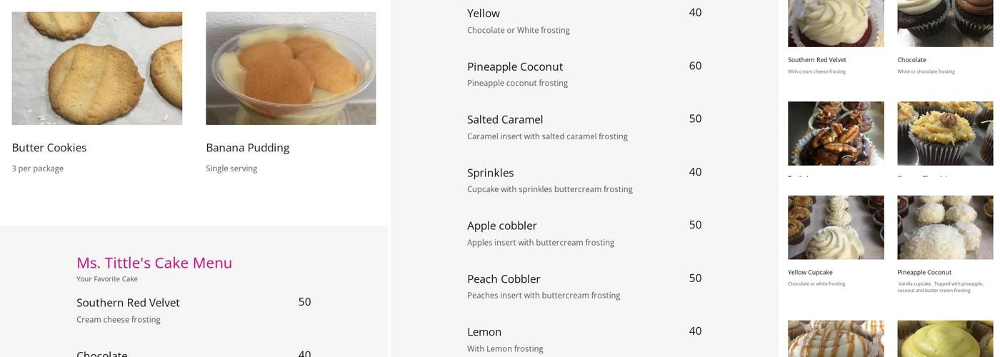 Ms Tittle's Cupcakes Menu