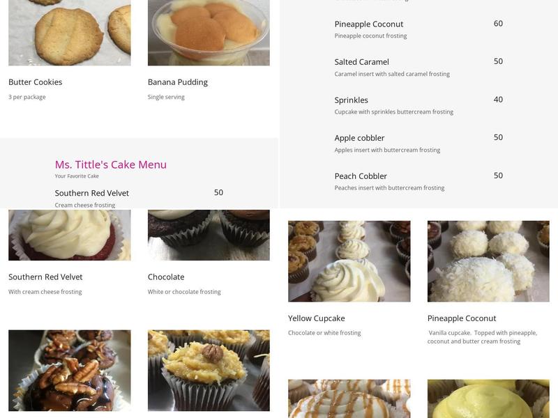 Ms Tittle's Cupcakes Menu
