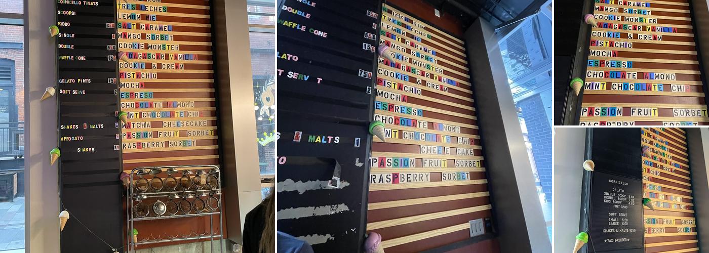 Cornicello Gelato Menu