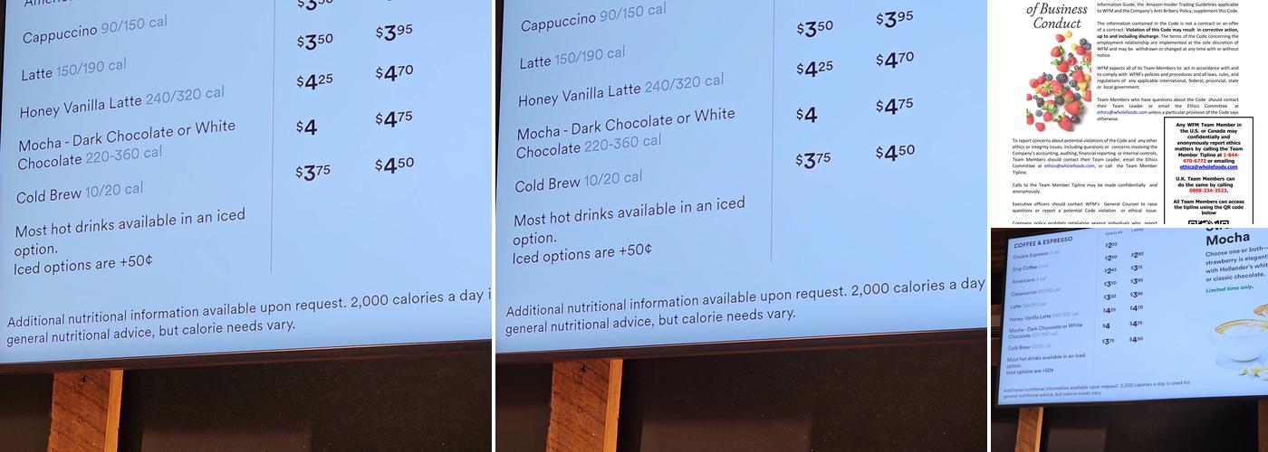 The Main Brews and Bites Menu