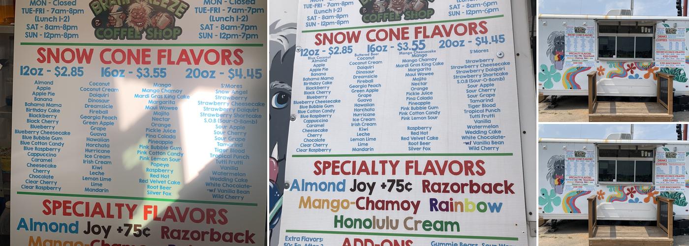 The Brain Freeze & Coffee Shop Menu