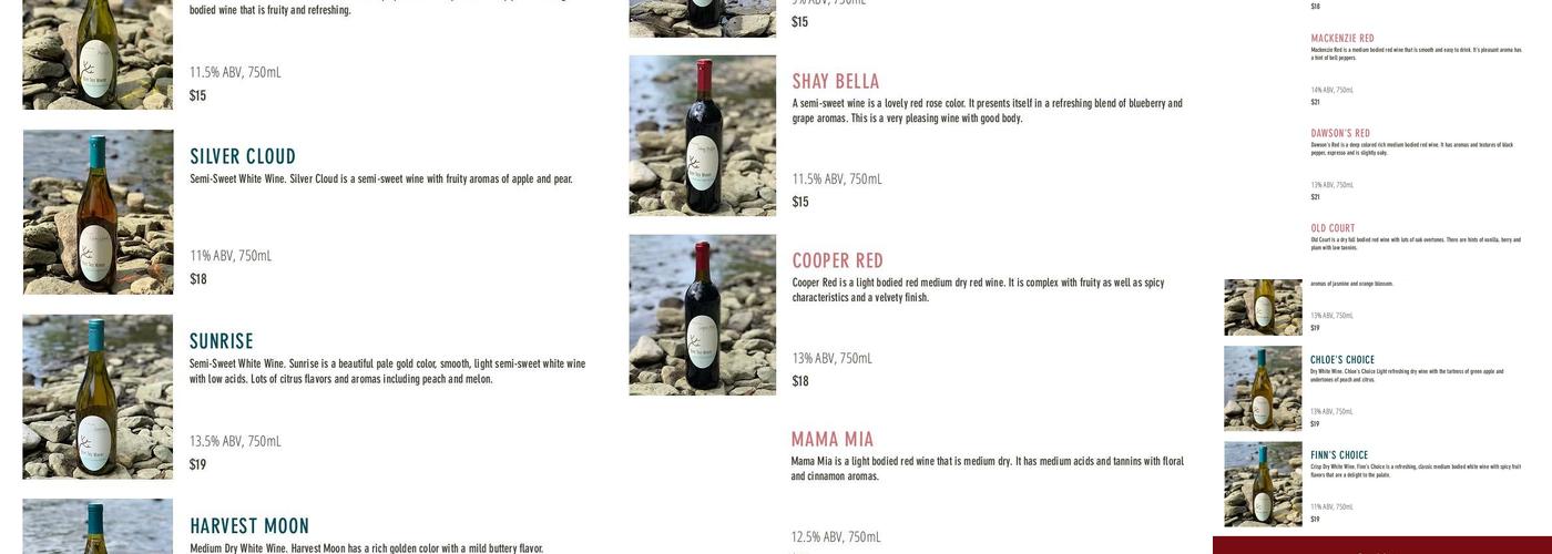 Bent Tree Winery Menu