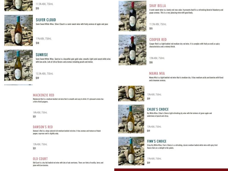 Bent Tree Winery Menu