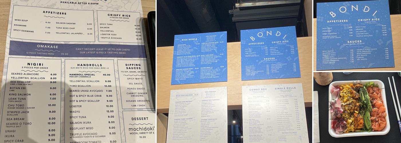 Bondi Sushi Menu