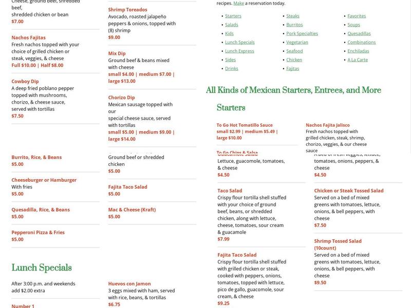 Lopez Grill Mexican Restaurant Menu