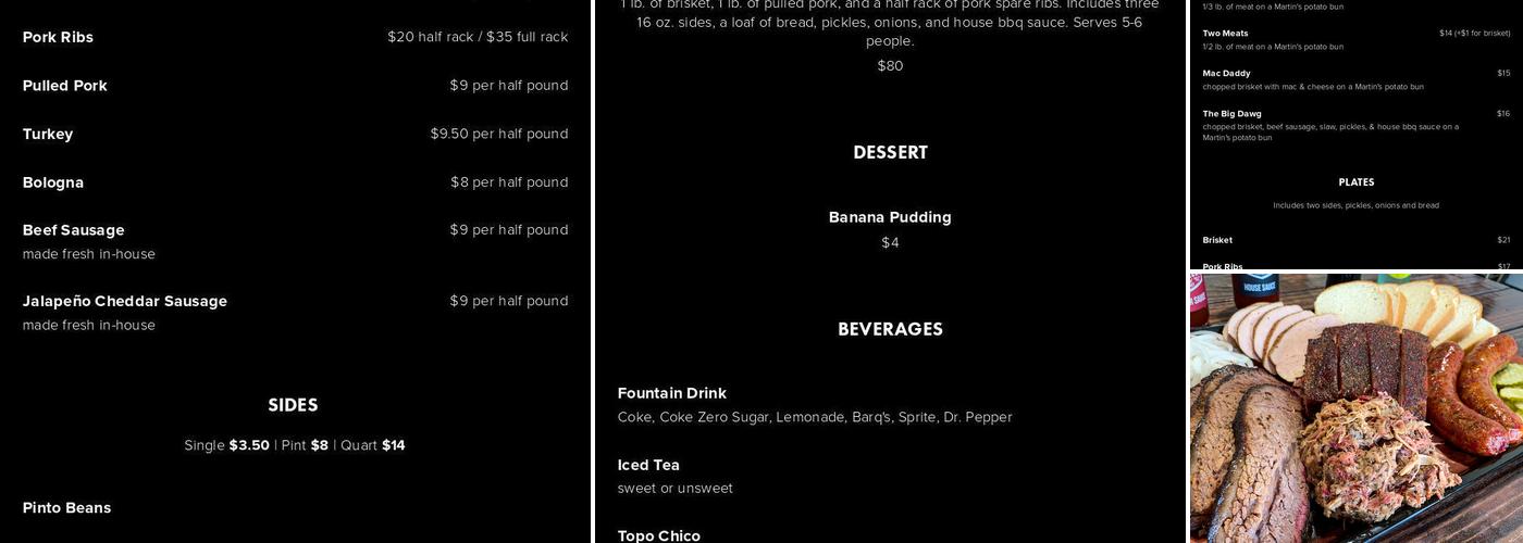 Oakhart Barbecue Menu