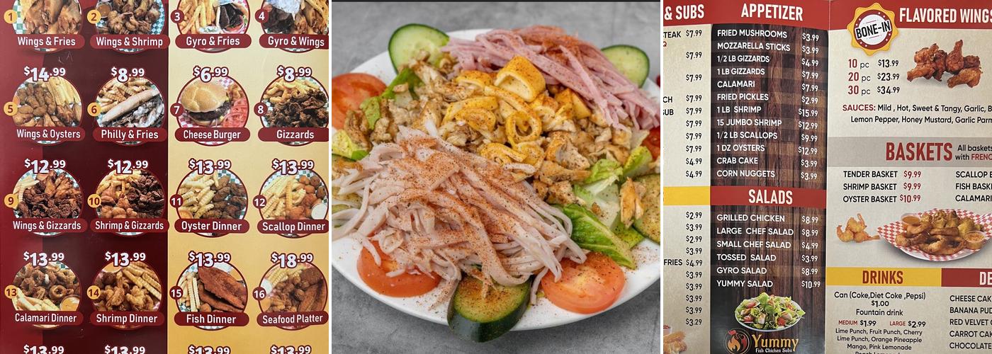 Yummy fish,chicken & subs Menu